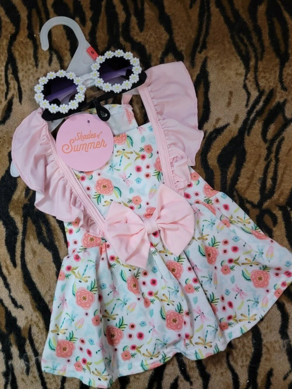Pet Dress Dog Or Cat W Shades of Summer Pink Floral Bow Dress Sz Small New!